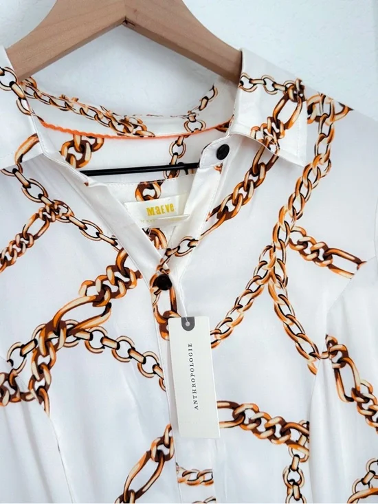 Anthropologie Maeve Chain Printed Short Sleeve Shirt Maxi Dress NWT - Picture 7 of 15